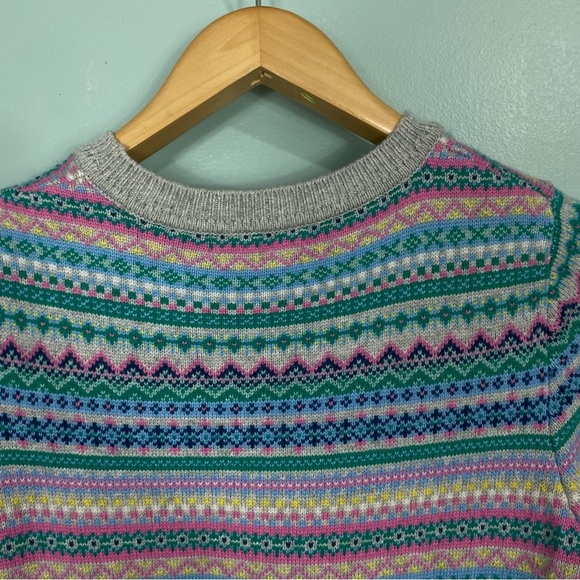 Boden K0289 Fair Aisle Sweater Crewneck Pullover Green Pink Nordic Sz M - Picture 7 of 8